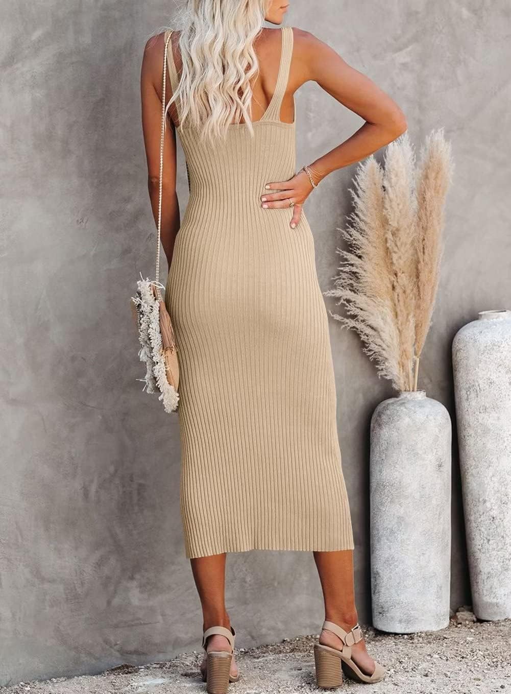 Lacozy Women's 2026 Summer Bodycon Midi Dress Sexy V-Neck Sleeveless Sweater Dress Casual Tank Top Dresses - Image 4