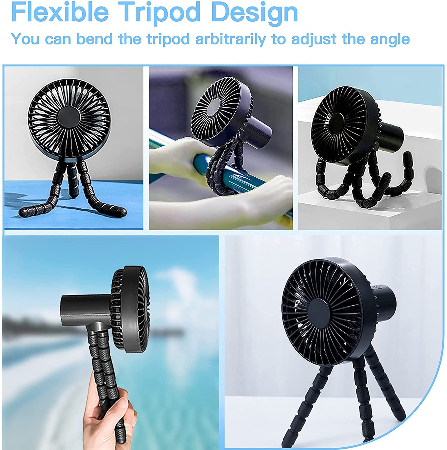 Ventilatore Da Passeggino Ricaricabile USB - 3 Velocità, Treppiede Flessibile E Clip - Foto 10