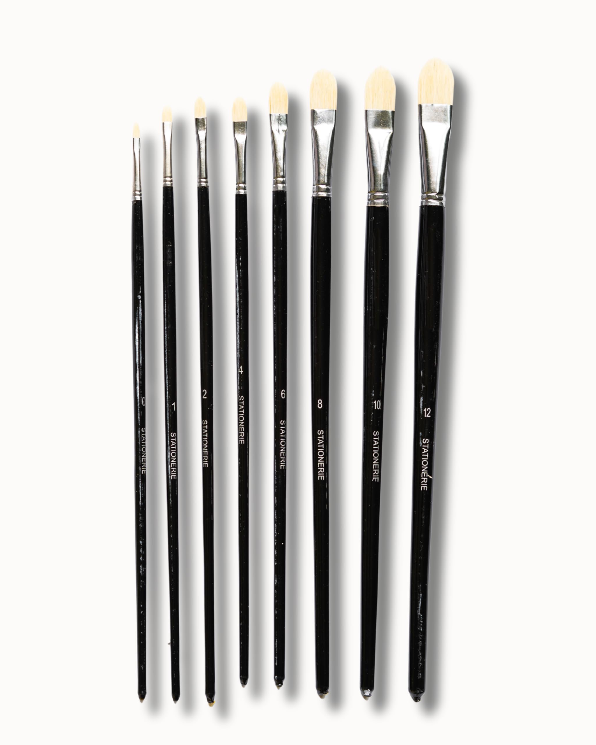 Stationerie Filbert Paint Brushes Set/Handmade Professional Artist Handle Painting Brush Set for Acrylic, Watercolor, & Gouache Painting (8 Filbert Brushes)(Matt Black)
