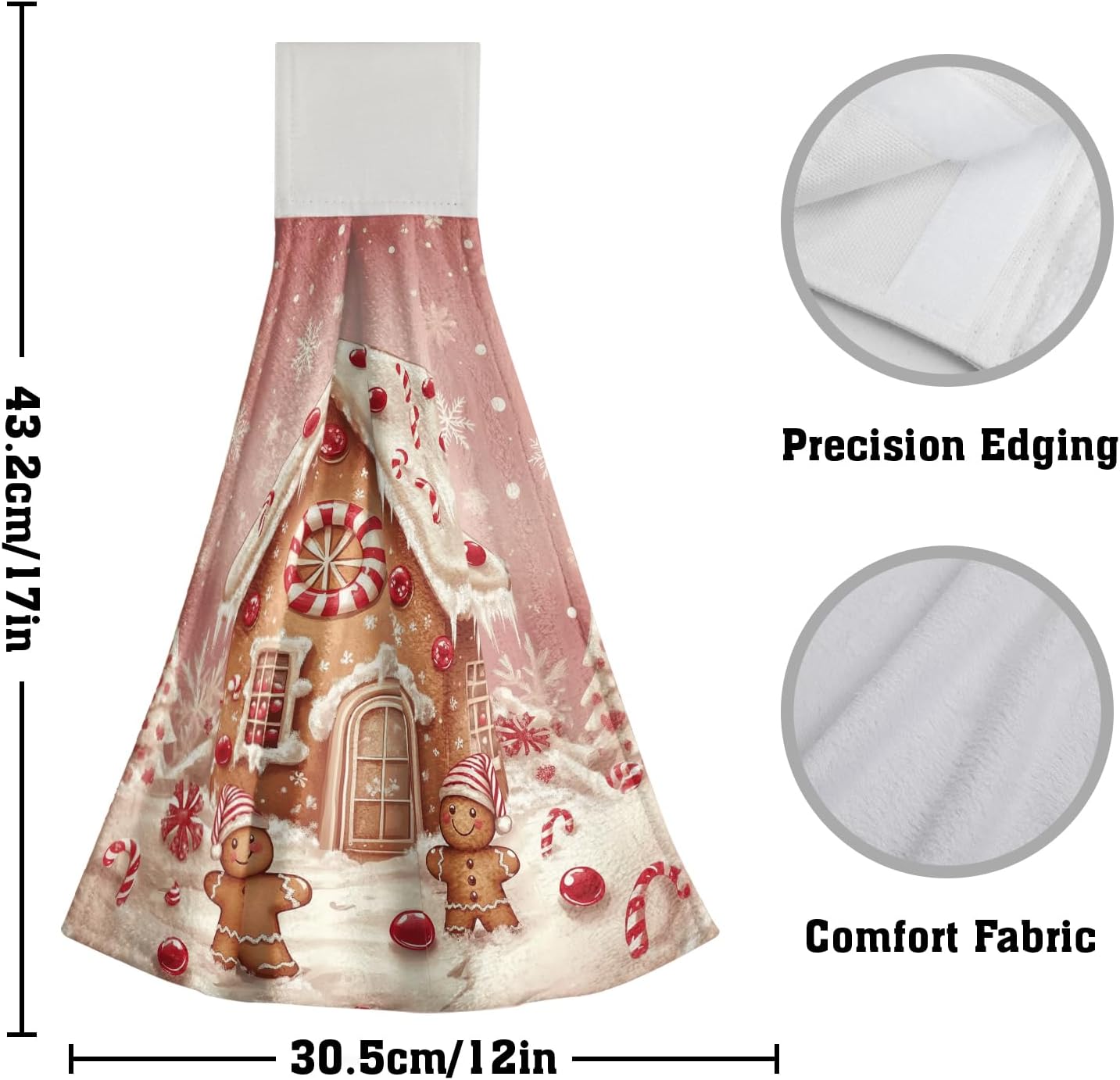 Giwawa 2PCs Gingerbread Man Hanging Kitchen Towel Xmas Ginger Bread House Hand Loop Hook Dish Towels Winter Cookie Candy Cane Decorative Wipe Washcloth for Bathroom Laundry Room Gym Spa - Image 2
