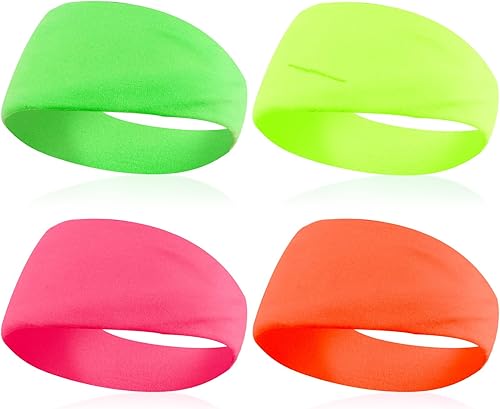 4 diademas de neón de los años 80 y 90 para mujer, accesorios de neón, bandas para el sudor, antideslizantes, bandas deportivas, bandas para el