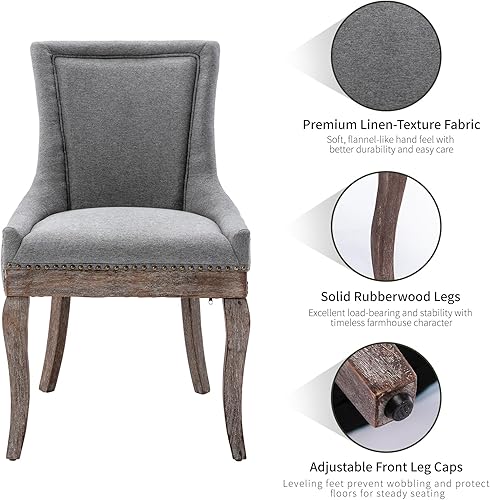 Miniatura 5 de Sillas de Comedor - Juego de 6 sillas de comedor modernas, tapizadas de tela con respaldo alto con ribete de cabeza de clavo y patas curvas de