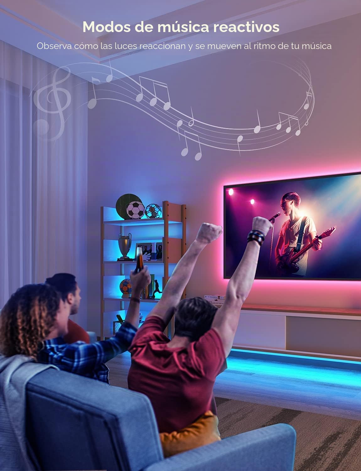 Govee Tira LED 20m, WiFi Luces LED Habitacion Inteligente RGB, Funciona con Alexa, Google Assistant y App, 64 Modos de Escena y Sincronización de Música para PC Gaming, Techo y Fiesta