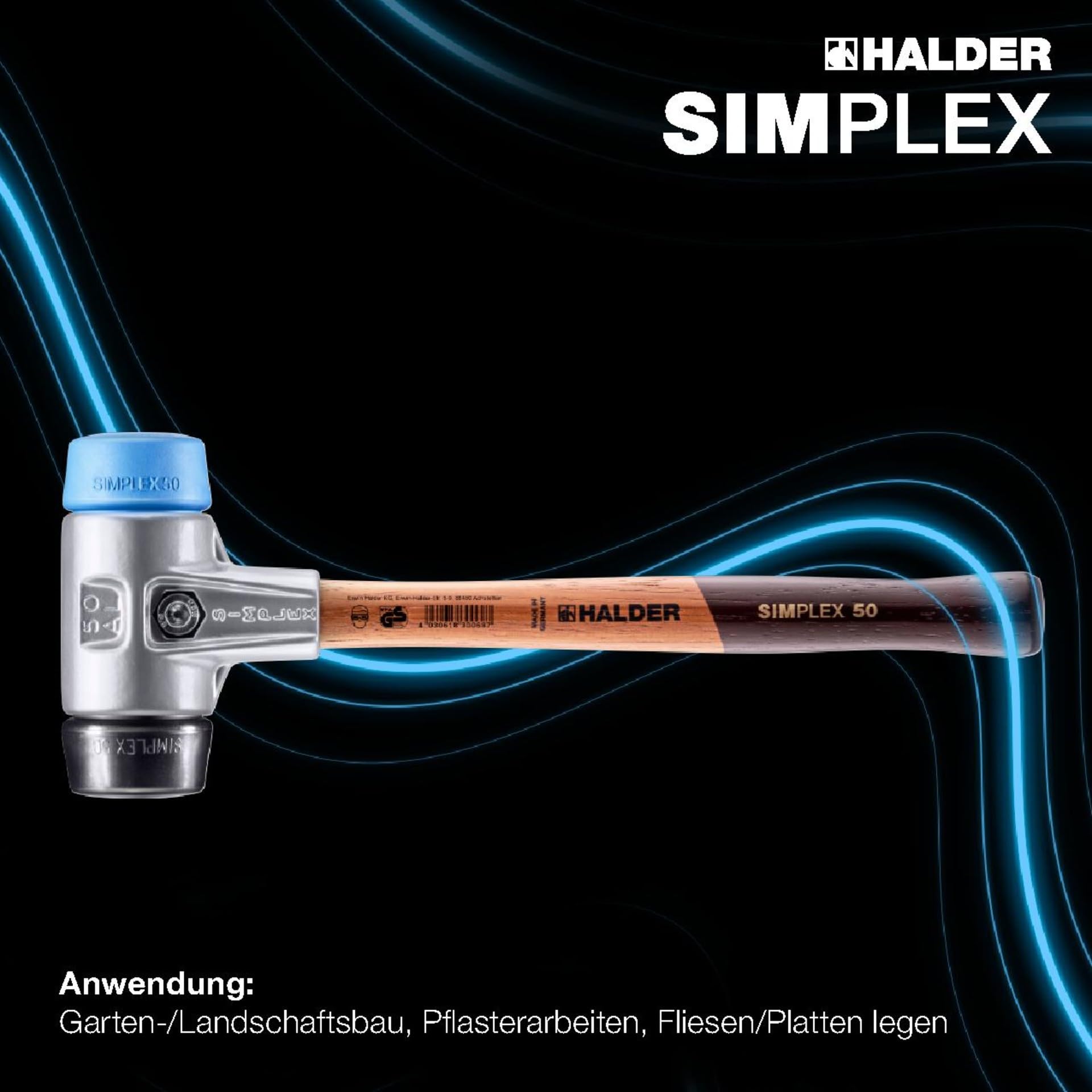 SIMPLEX-Schonhammer, TPE-soft/Gummikomposition; mit Aluminiumgehäuse und hochwertigem Holzstiel | D=60 mm | 3112.060