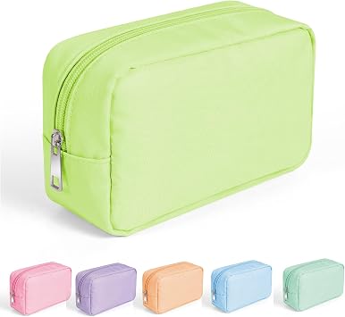 Cute Small Pouch, Nylon Makeup Cosmetic Bag, Make up Bag for Women, Toiletry Zipper Pouch, Tech Bag, Electronic Organizer Travel Case, Storage Pouches for Organization Green
