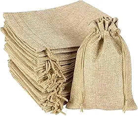 Kit 10 Saquinhos de Juta Natural com Cordão, 12x9 cm, Sacos de Tecido Rústico para Lembrancinhas, Bijuterias e Artesanato