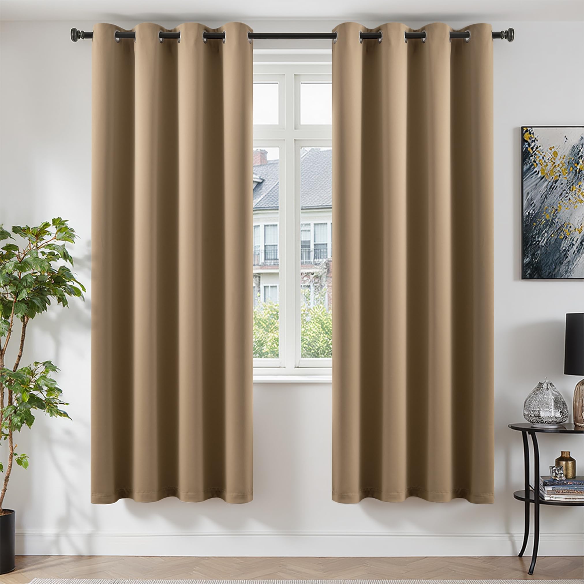 TOPICK Blackout Curtains for Bedroom Living Room, W52 xL84, 2 Panels Taupe
