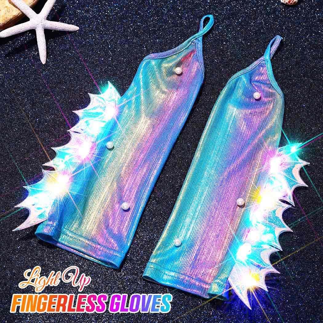 GORTIN Light up Mermaid Fingerless Gloves Elbow Length Cosplay Glove Rave Costume Accessories for Women - Image 2
