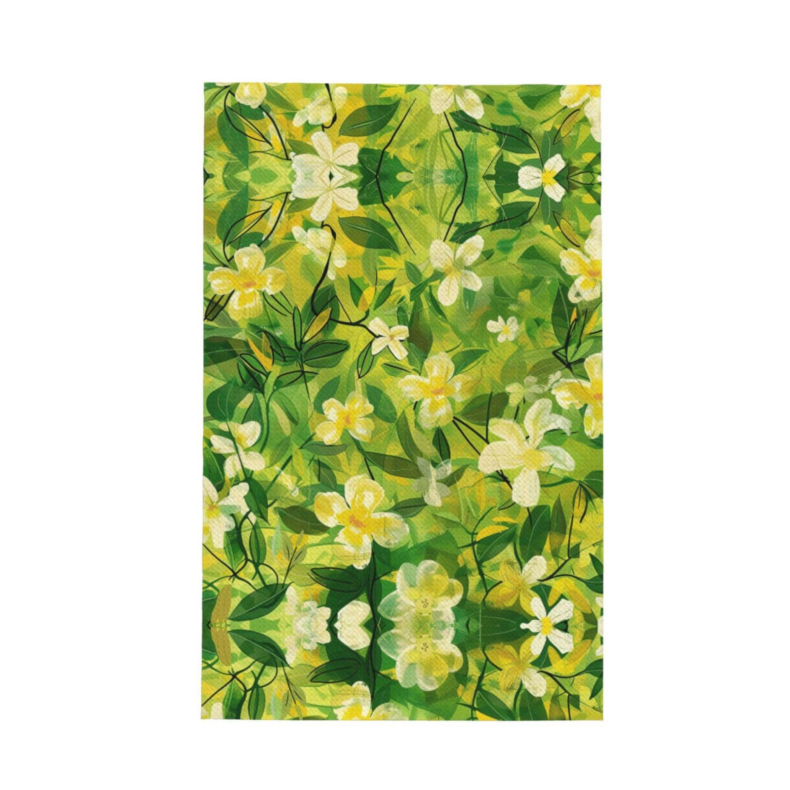Xxahnbm Black Hazy Green Yellow Flowers Print Waffle Kitchen Towel,Absorbent Hand Towel