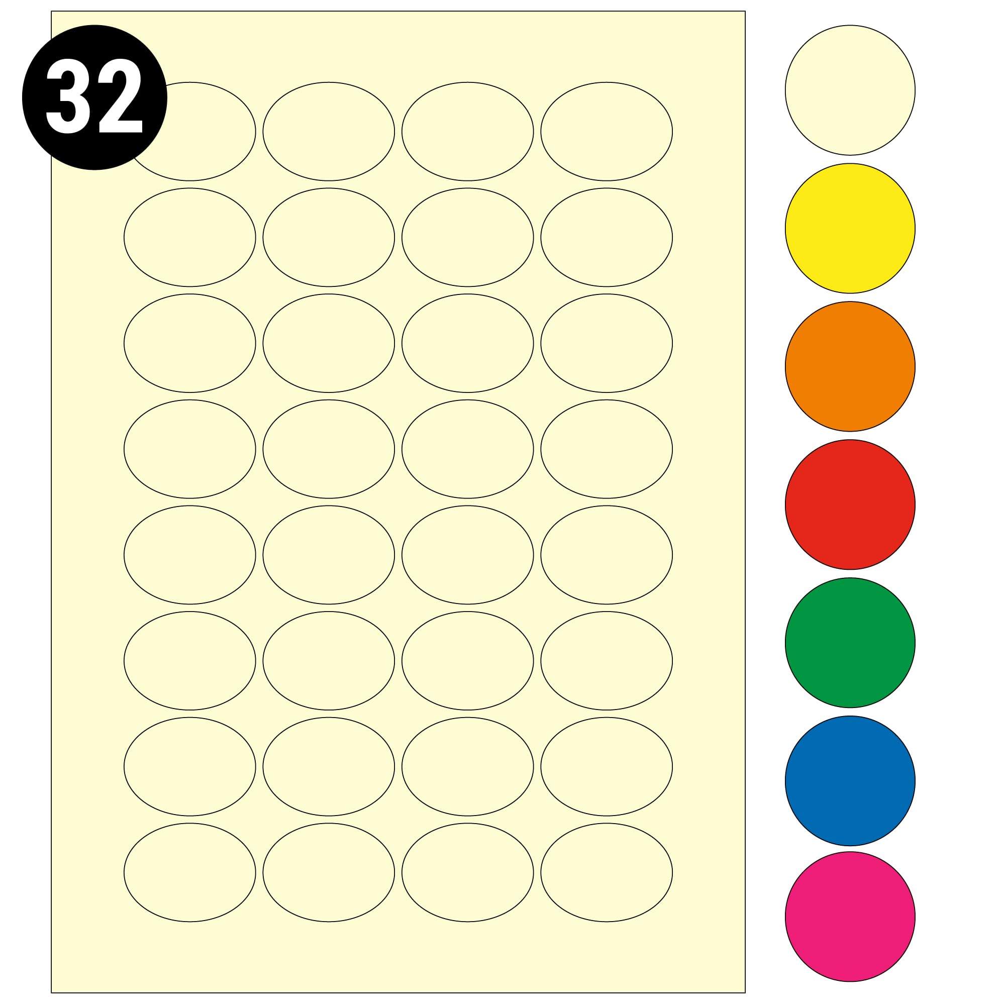 L&B Colour Range - Oval Labels – 3 Sizes & 7 Vibrant Colors – A4 Sheet – Compatible with Laser & Inkjet Printers (Cream, 32 Labels Per Sheet - 250 Sheets)