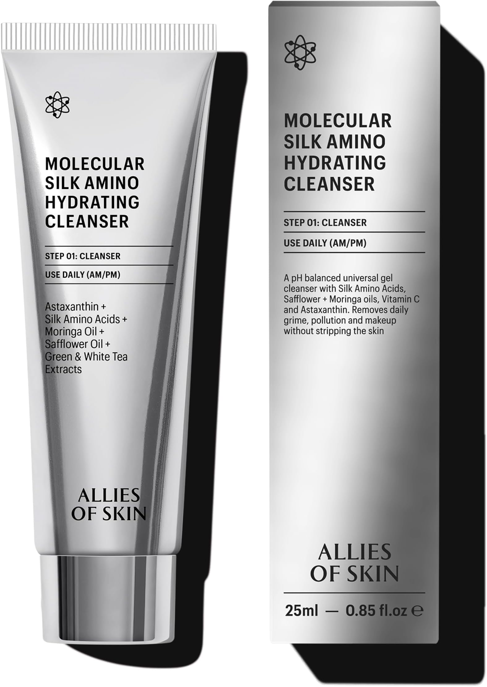 Allies of Skin Hydrating Silk Amino Travel Size Face Cleanser | Gentle Daily Face Wash with Vitamin C & Hyaluronic Acid | Moisturizing and Silky Soft for Dry and Sensitive Skin (0.8 fl oz)