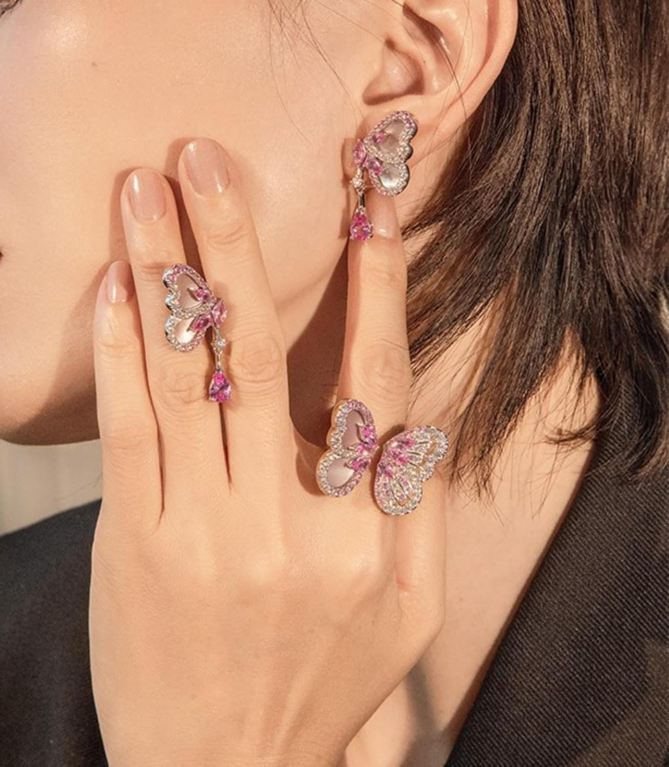 Elegantes aretes de plata de ley 925 con diseño de concha de mar rosa/circonita cúbica y rubí rosa para mujer, aretes colgantes delicados para novia y dama de honor