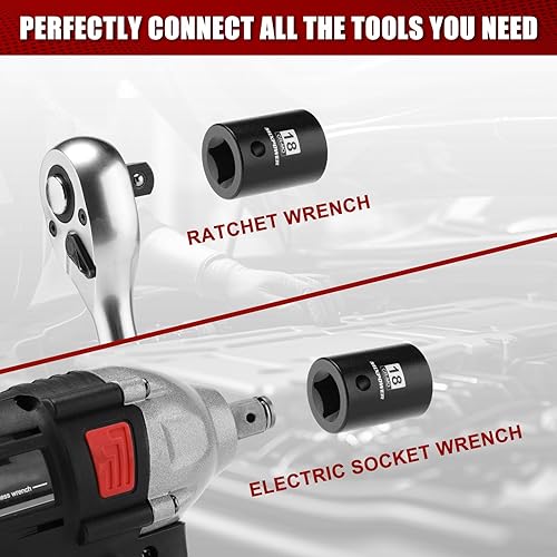 Miniatura 142 de MIXPOWER Enchufe de impacto profundo de 1/2", CR-MO, 1.417 in, métrico, 6 puntos, tuerca de eje de grado de impacto para una fácil extracción