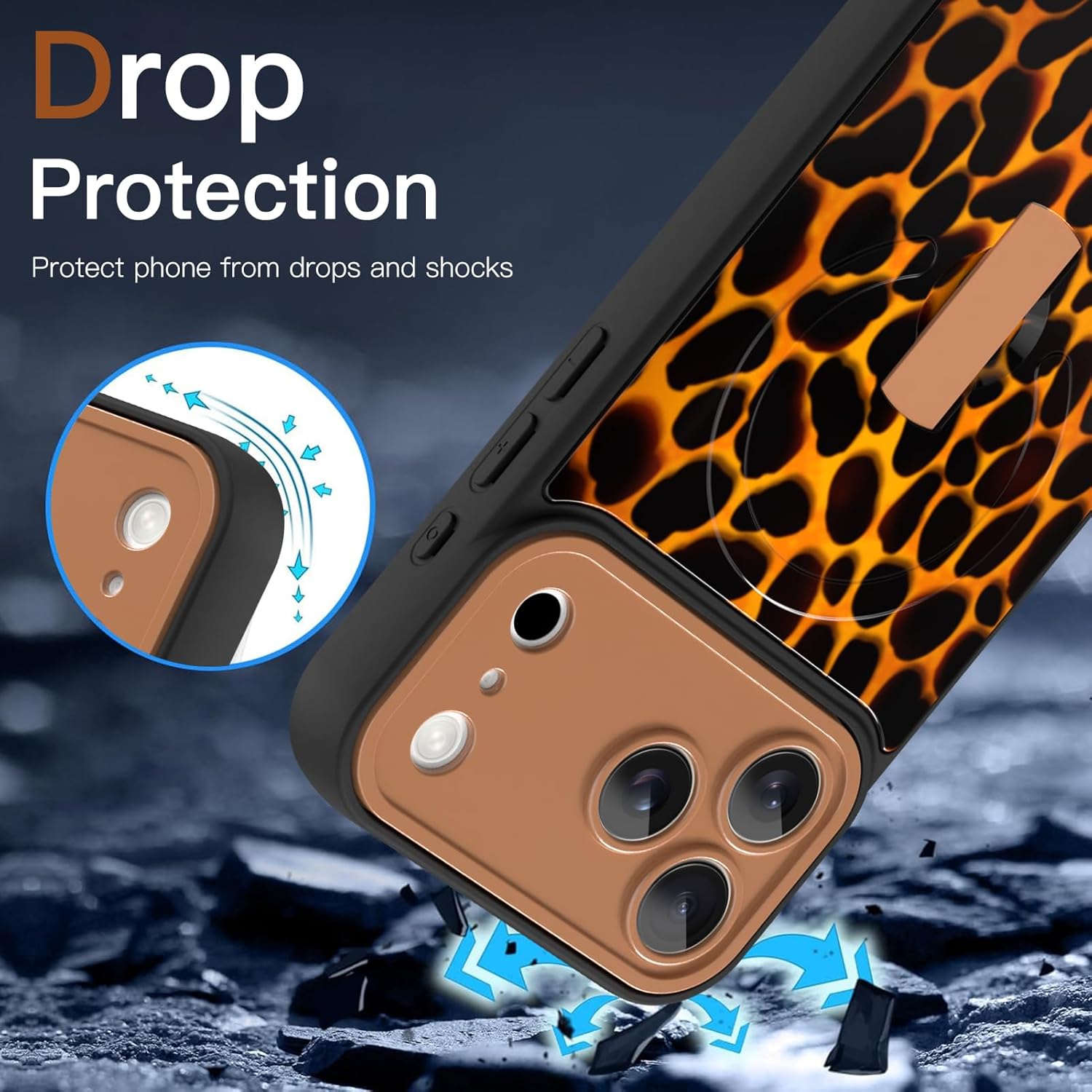 for iPhone 17 Pro Max Case [Compatible with MagSafe] Cute Tortiose Leopard Print Magnetic Phone Case Compatible Finger Strap Ring Kickstand, Full Camera Protective Cover for Women Girly Brown