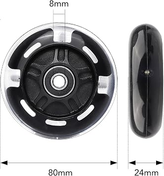 1-Pack 80mm Light Up Scooter Wheel Rear White Led Flashing Replacement Wheel for 3-Wheeled Kid Scooter (Black)