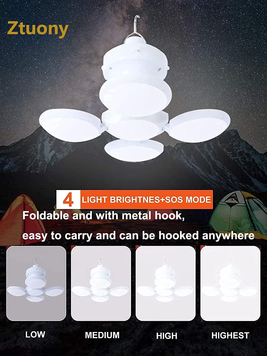 LED Camping Lantern, Super Bright Portable Solar Camping Lights, 5 Light Modes, Waterproof Tent Light, Perfect Lantern Flashlight for Hurricane, Emergency, Survival Kits, Hiking, Fishing, Home