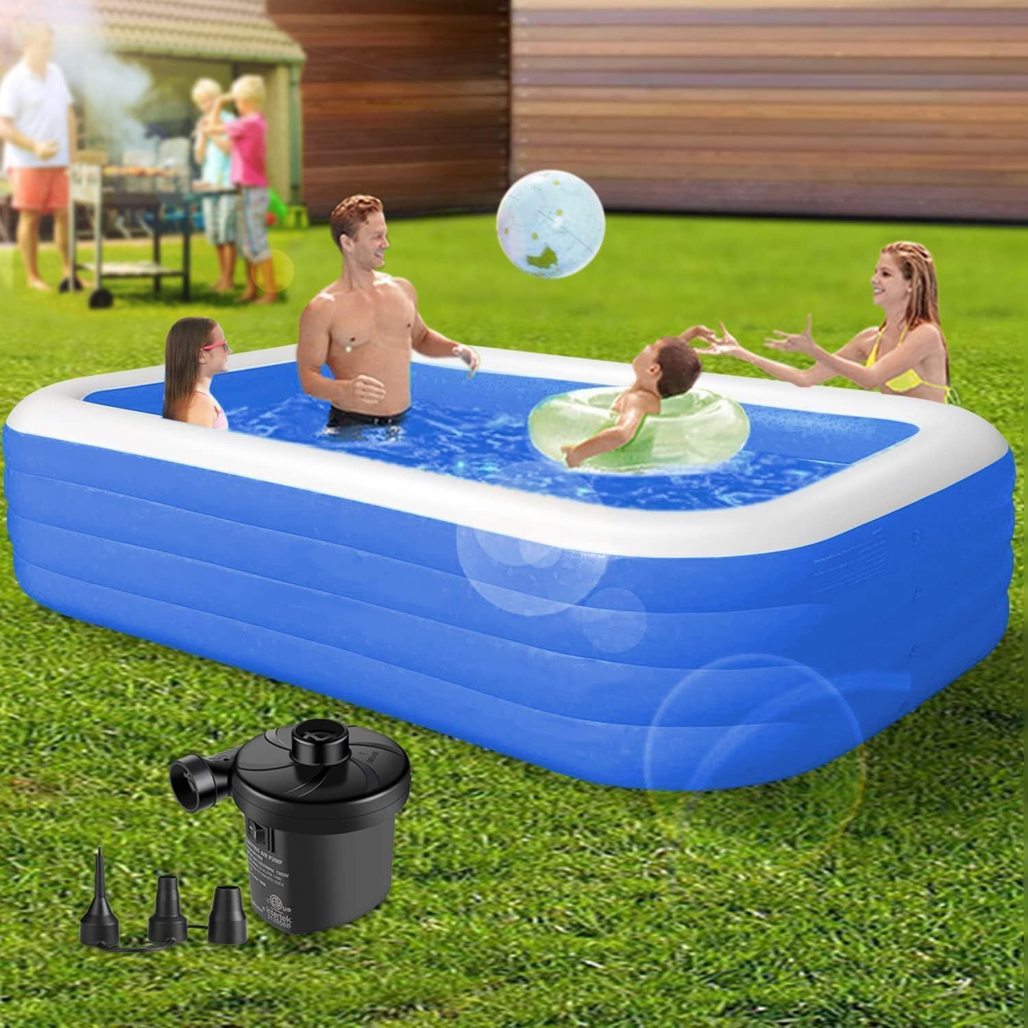 SKADE 4 Layer Thickened Inflatable Swimming Pools for Kids and Adults,Above Ground Pool Oversized Family Blow Up Pool,Inflatable Kids Pool with Air Pump for Backyard,Water Party (XX-Large)