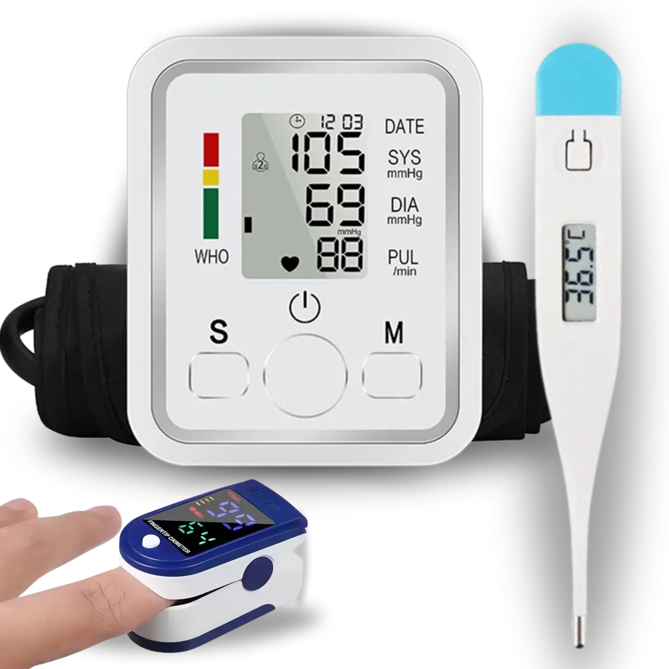 Balson (Combo Pack) BLSN-555 BP Monitor Instrument Machine for Blood Pressure Measurement Home Use Fully Automatic, Digital Display & BLSN-45 Digital Thermometer & BLSN-32 Digital Pulse Fingertip Oximeter One Touch Key Operation (6 Month Warranty) (B0DHH5LVZW) Amazon Price History, Amazon Price Tracker