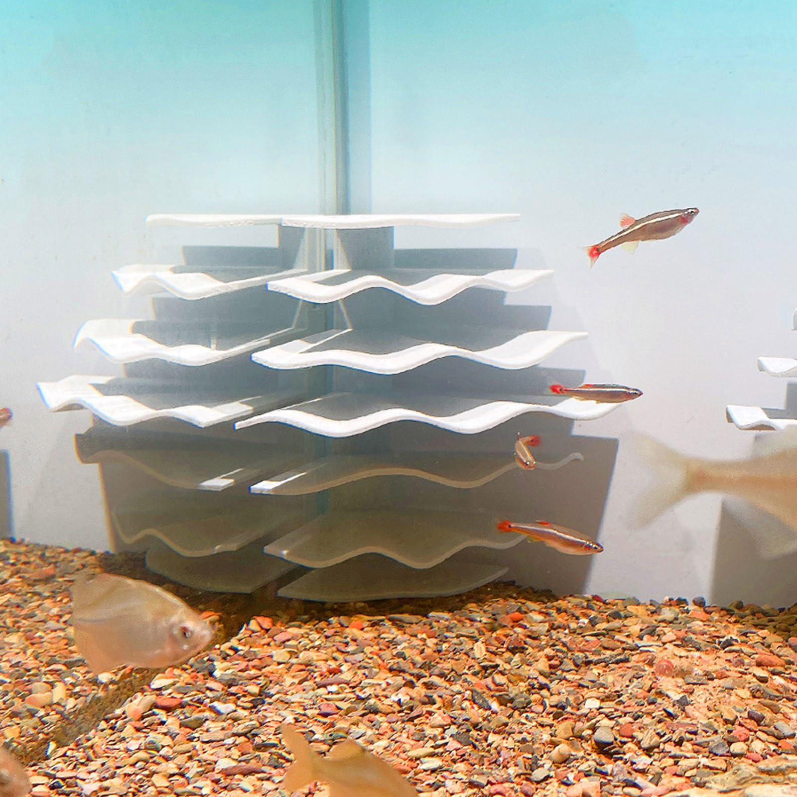 PANGBOER Fishtanks Eckunterstand Plattform für sichere Zucht und Verstecke, mehrstöckige Aquarien, Landschaftsumgebung für Garnelen, Fischaquarien, Eckunterstand