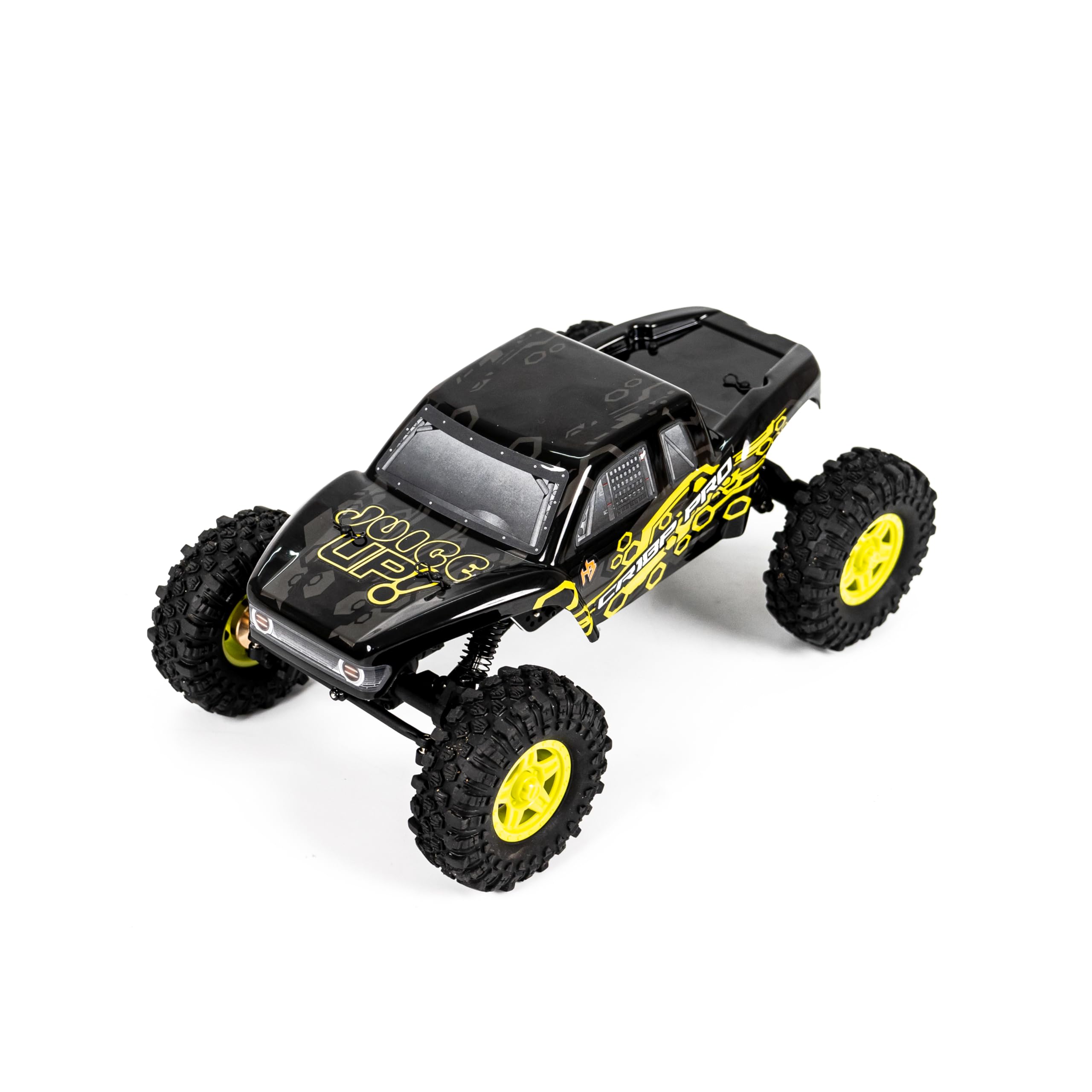 HobbyPlus CR-18P PRO Juice Up Edition RTR con HBW Electronics, 2.4GHz 4CH TX - Control remoto Crawler, RC Rock Crawler 1/18 Full Lock 4WD Off-Road para adultos (amarillo (HBP1810360-JUYW))