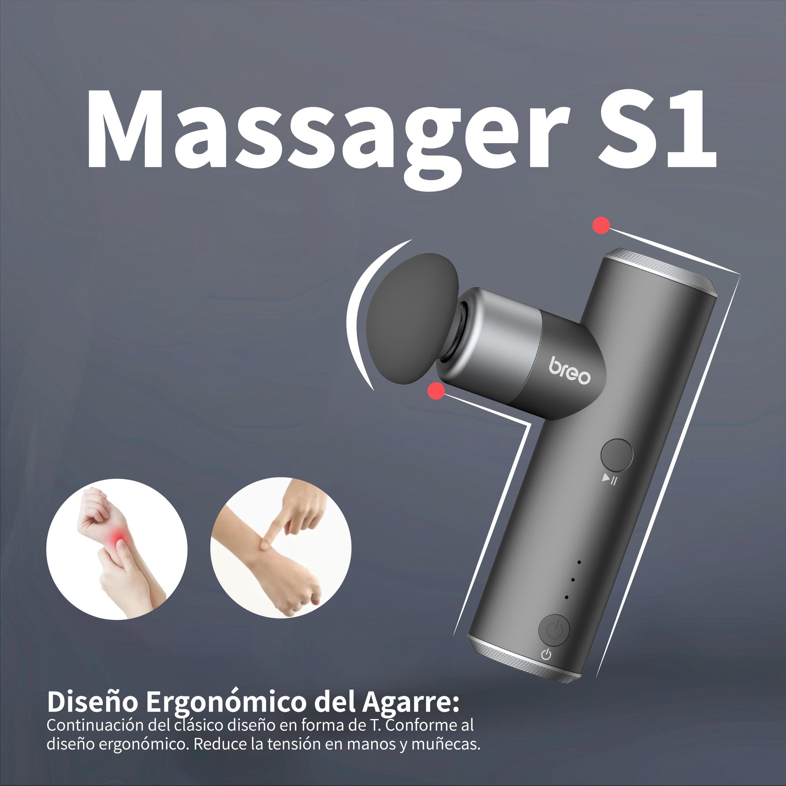 Breo S1 Mini Pistola de Masaje Muscular – Masajeador Muscular Profundo con 24 Cabezales, Regalo para Hombre, Mujer, Papá y Mamá