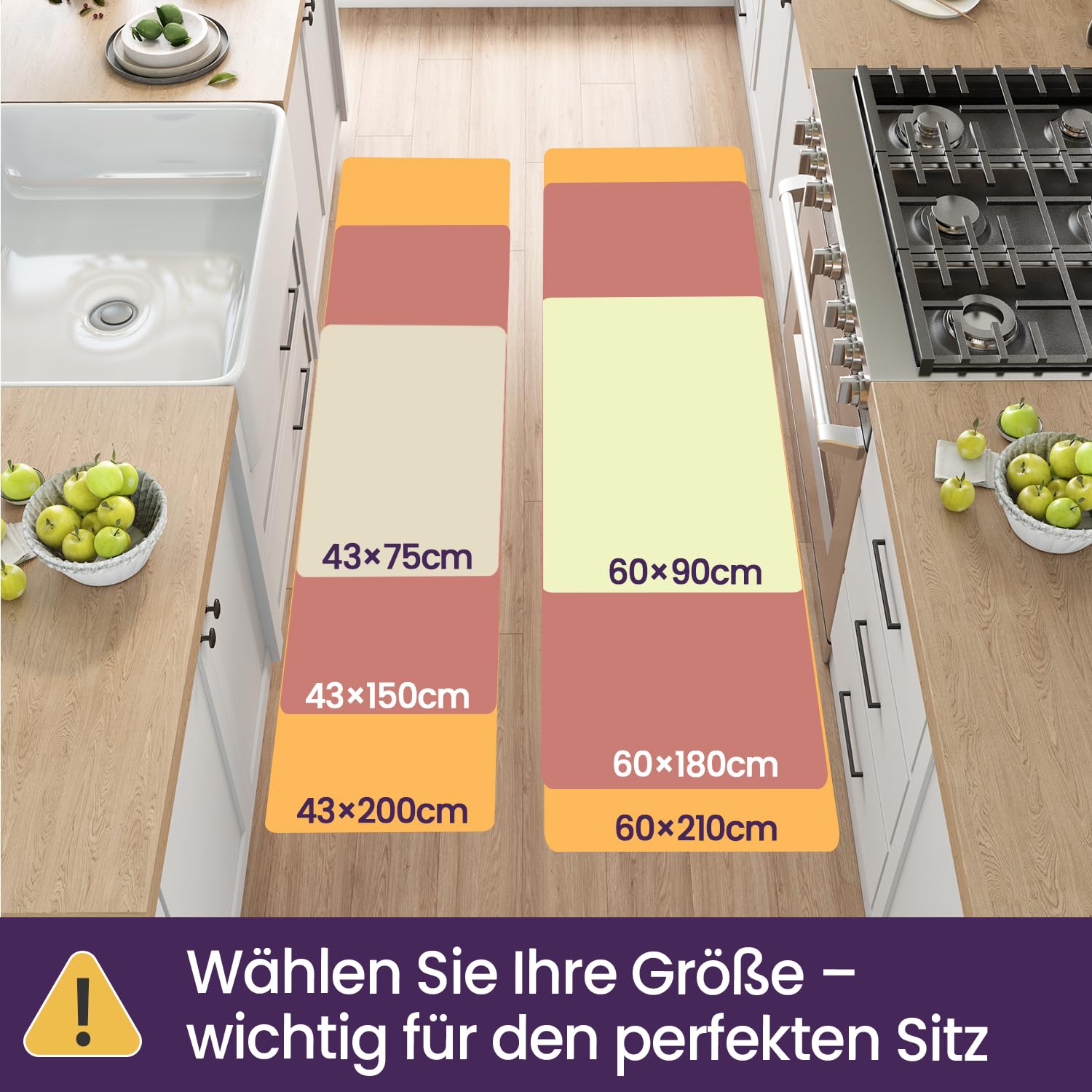 DEXI Küchenläufer rutschfest 2 Stück, Küchenteppich Waschbar, Hochwertige Küchenmatten, 43x75cm+43x150cm, Beige