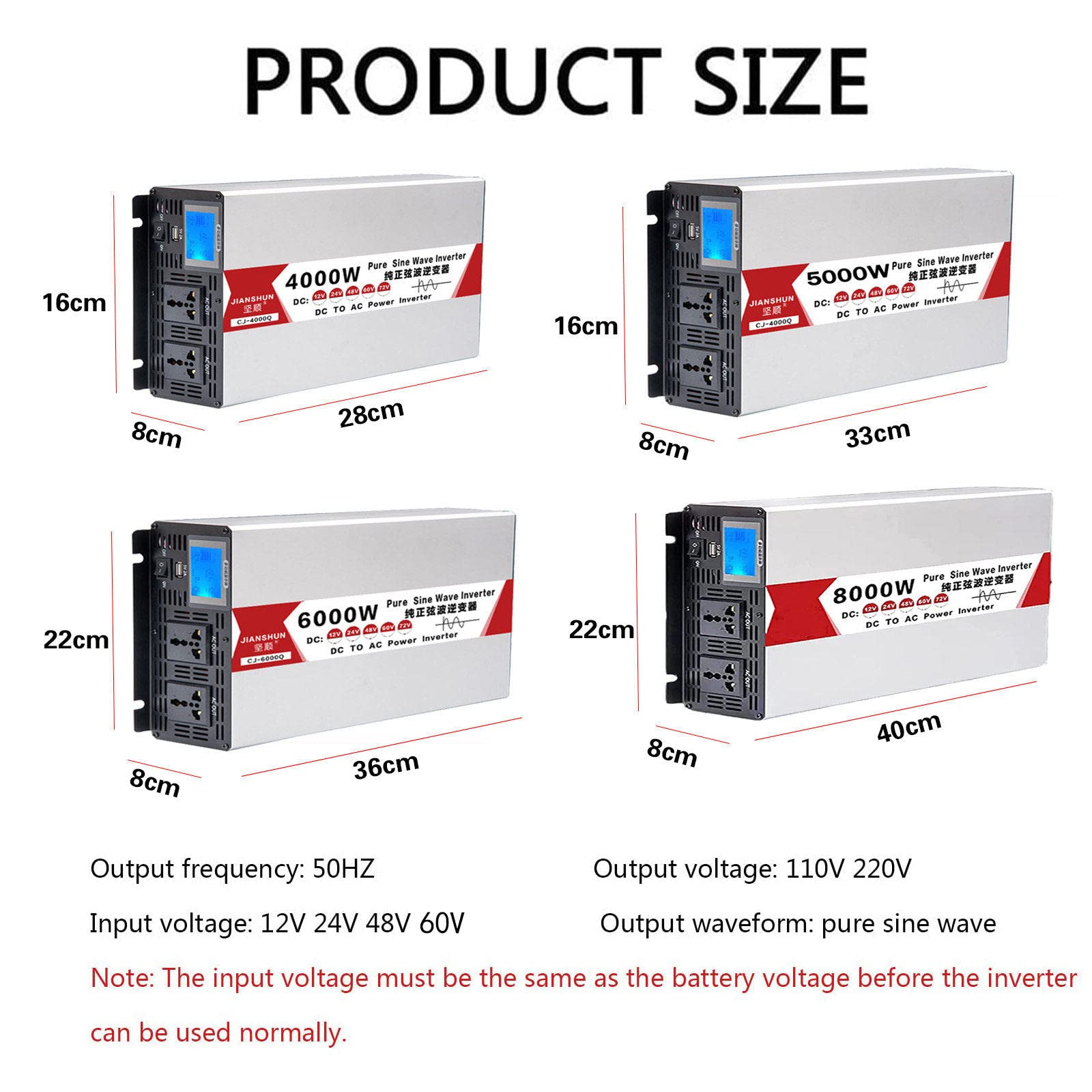 BONAD 4000W 5000W 6000W 8000W Puro Inverter A Onda Sinusoidale 12V 24V 48V 60V Dc A 110V / 220V AC Convertitore,Applicabile alla Famiglia,RV,Camion,Inverter Solare off-Gridi,6000W-12Vto110V