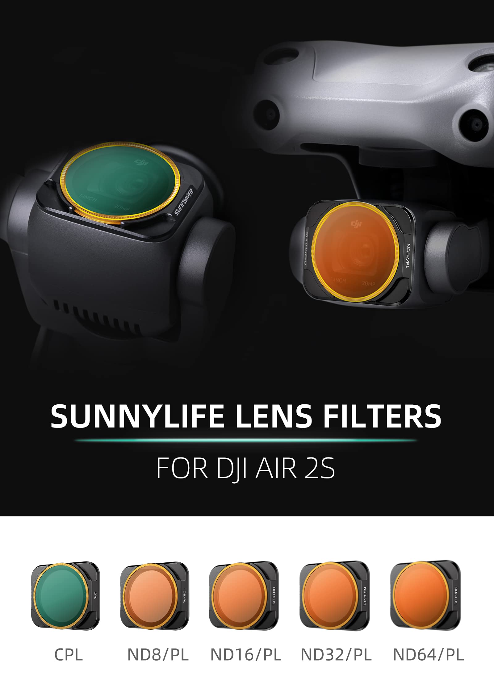 MotuTech - Filtro obiettivo per DJI Air 2S Lens Filter vetro ottico CNC  lega di alluminio protezione accessori (CPL+ND8+ND16) : Amazon.it:  Elettronica