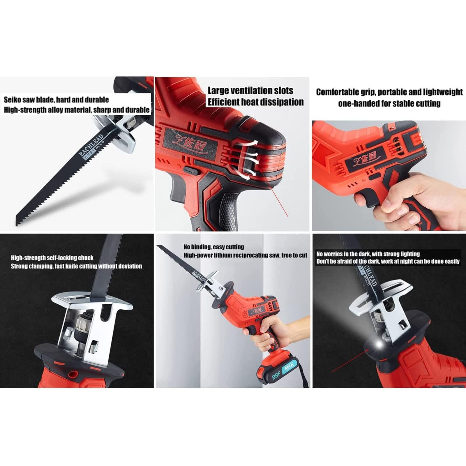 Segaossa Elettrica a Batteria Da Macellaio 24v Professionale, Con 4 Denti Di Sega, Velocità Variabile 0-3000 Giri/Min, 1-Battery