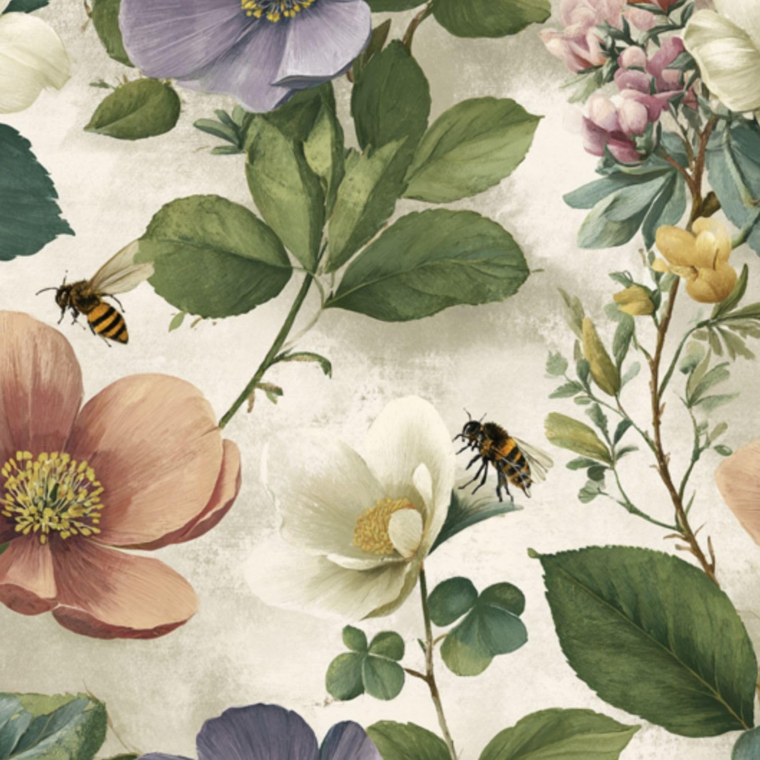 DERUINVAIO Self Adhesive Feature Removable Muted Watercolor Wildflower Peel and Stick Vinyl Wallpaper Roll, Sticky Lining Paper for Bedroom, Living Room, Kitchen Walls
