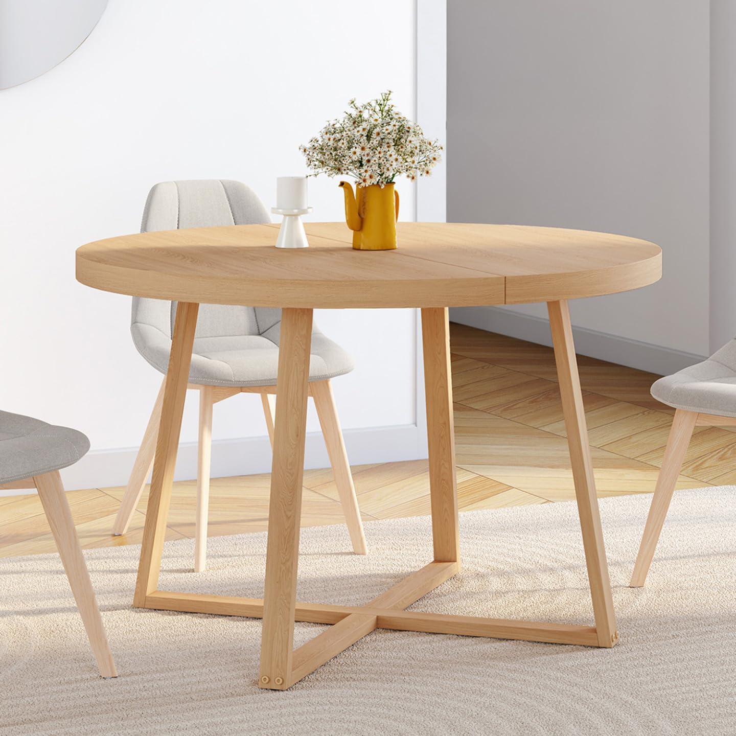 IDMarket – Mesa de comedor fija redonda Selma 4-6 personas madera efecto haya 110 cm