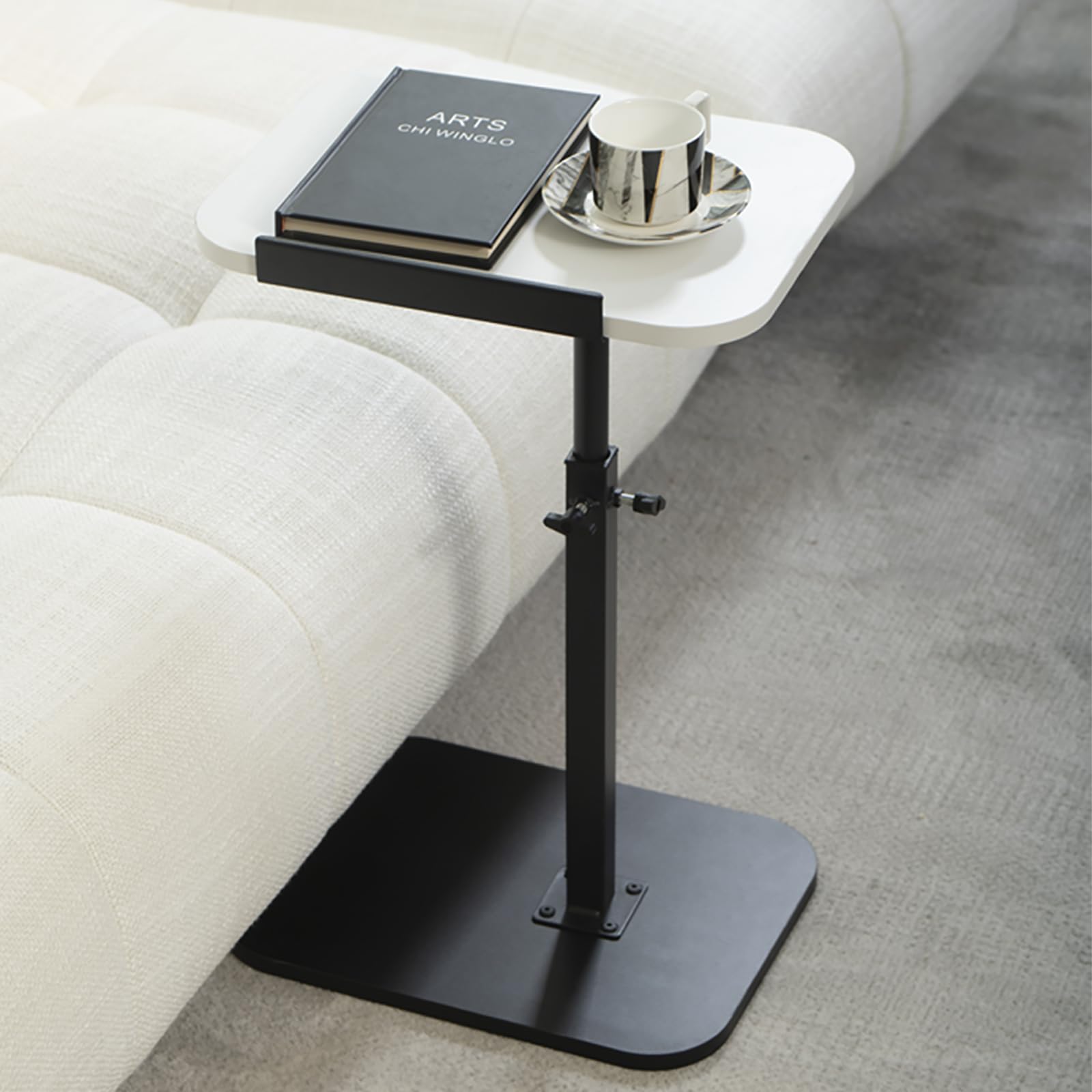 ACEQLYT Small Adjustable Side Table Adjustable Height Flip-Over Panel Design 360 Swivel Couch Armrest C Shaped End Table