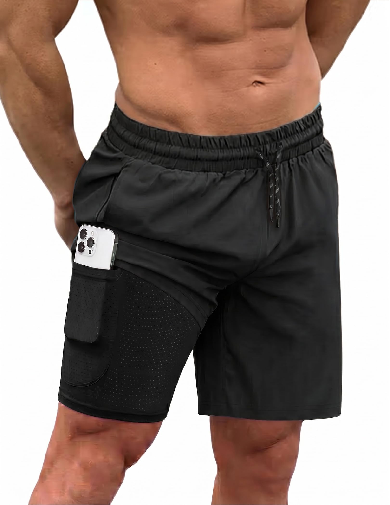 Men Swim Trunk with Compression Liner 2 in 1 Swimwear Bathing Suit Quick Dry Board Short