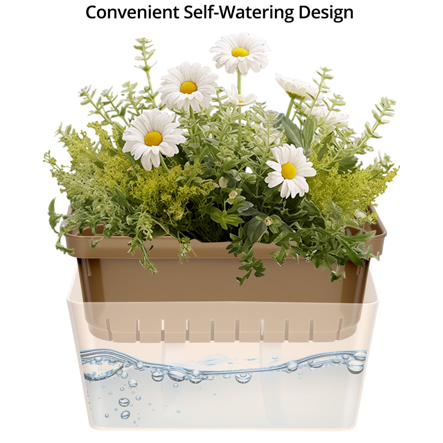 QWORK® 3 Piezas macetas autorregantes, Maceta Rectangular 27CM con Ventana visualización Nivel Agua, Jardinera, para Hierbas, orquídeas y suculentas