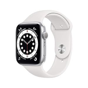 Apple Watch Series 6 GPS 44mm - Silver Aluminum Case with White Sport Band Renewed
