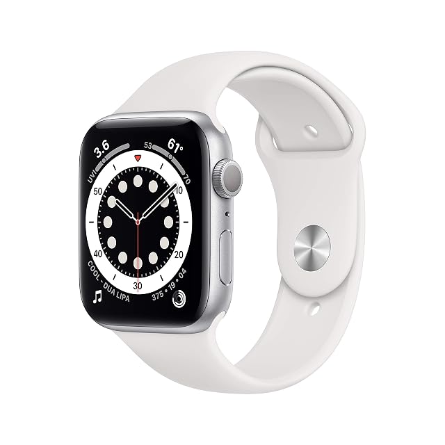 Apple Watch Series 6 GPS 44mm - Silver Aluminum Case with White Sport Band Renewed