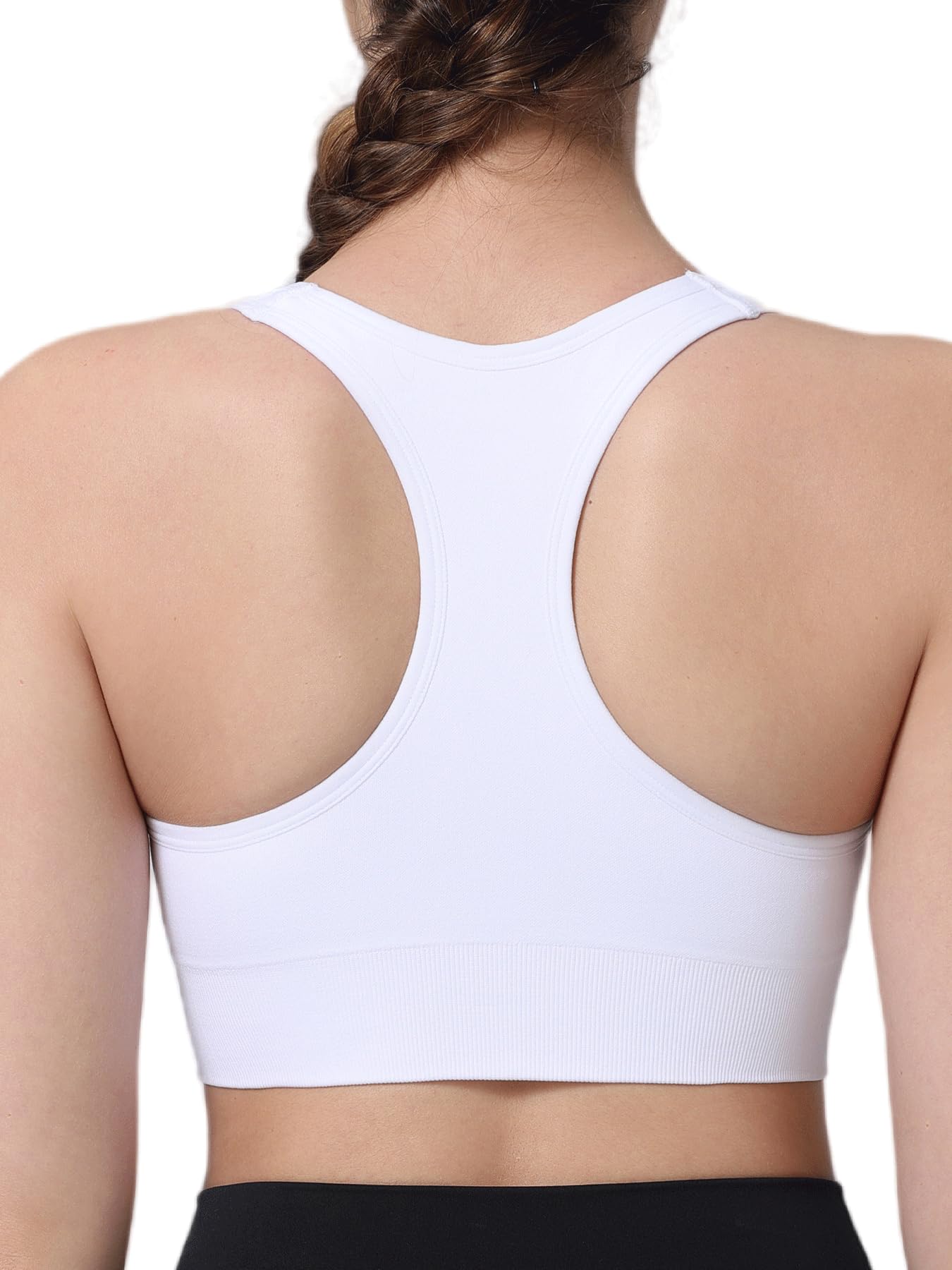 Ruched Sports Bra for Women Racerback V-Neck Workout Bras Padded Seamless Longline Yoga Bra