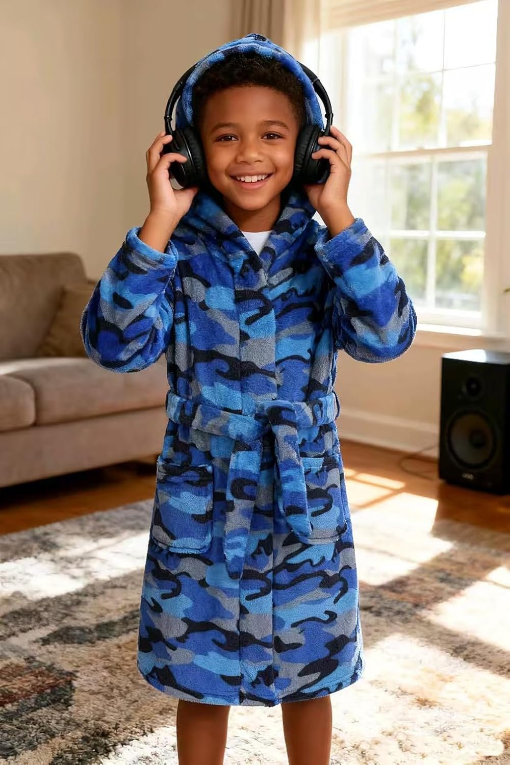 Boys Fleece Robe Hooded Toddler Soft Bathrobe Pajamas Sleepwear for Kids Girls 2-16 Years - Image 3