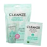 Cleanze Antibacterial Hand Sanitizing Individual Hand Wipe Packets, 50 Unscented Disinfecting Hand Sanitizer Wipes with Aloe for Travel, Kills 99.9% of Germs