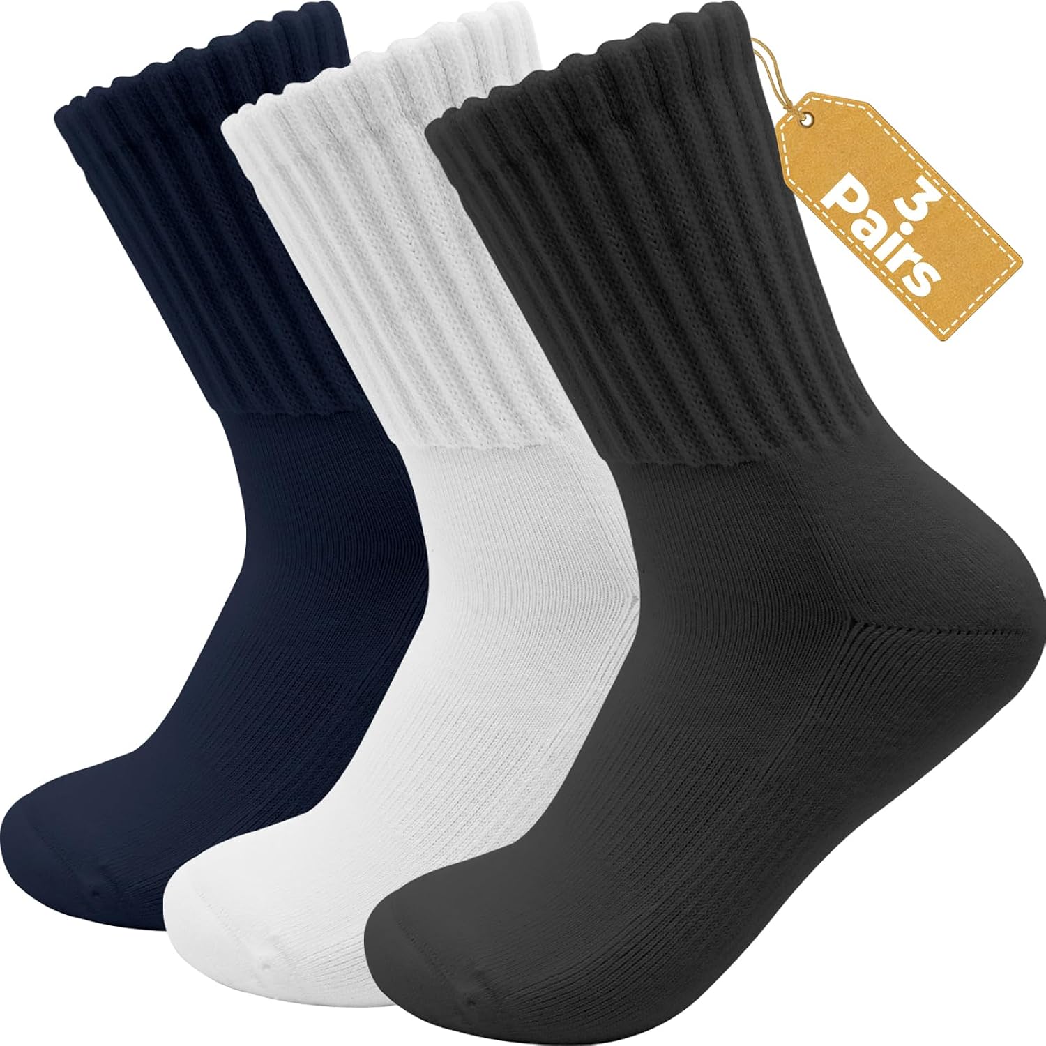 3 Pairs Modal Thick Slouchy Socks for Women Retro Soft Cozy Casual Chunky Ribbed Stacked Accessory Black White Blue