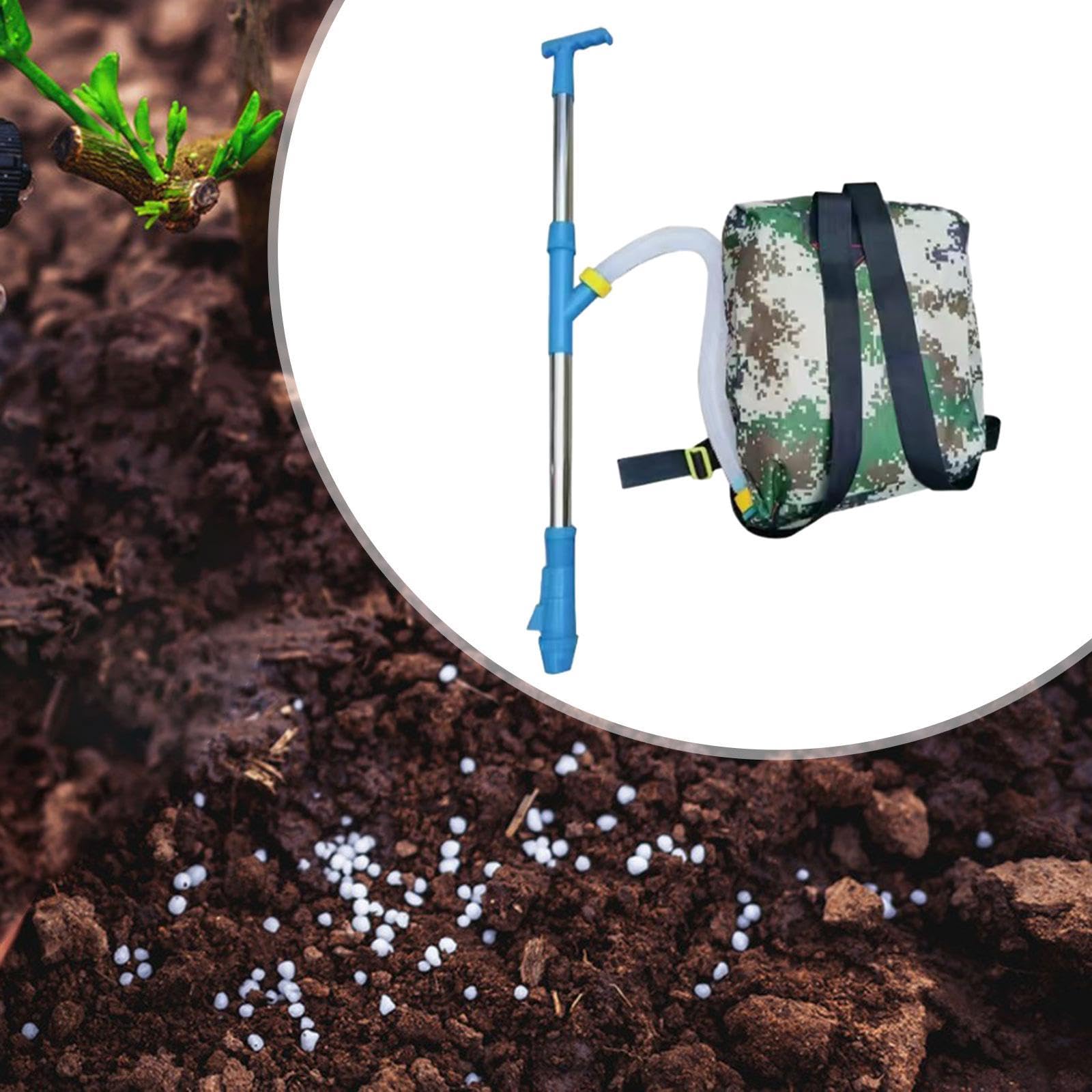 perfk Épandeur d'engrais granulaire portatif, Sac à Dos, Distributeur d'engrais de Jardinage pour légumes de maïs, Acier Inoxydable Bleu