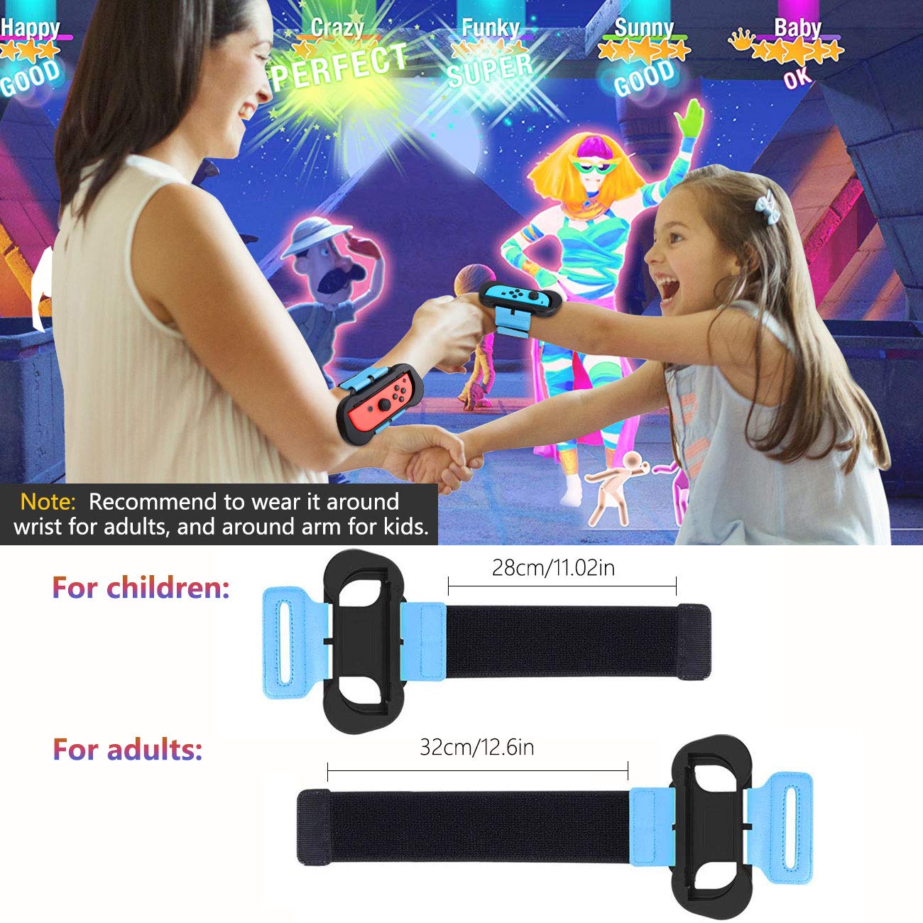 TiMOVO Cinturino Braccialetti Compatibile con Just Dance 2025/2024/2023/2022 Nintendo Switch Zumba Burn it Up,2PZ Cinturini da Polso Regolabile Braccialetto Elastico Porta Joy con per Adulti Bambini