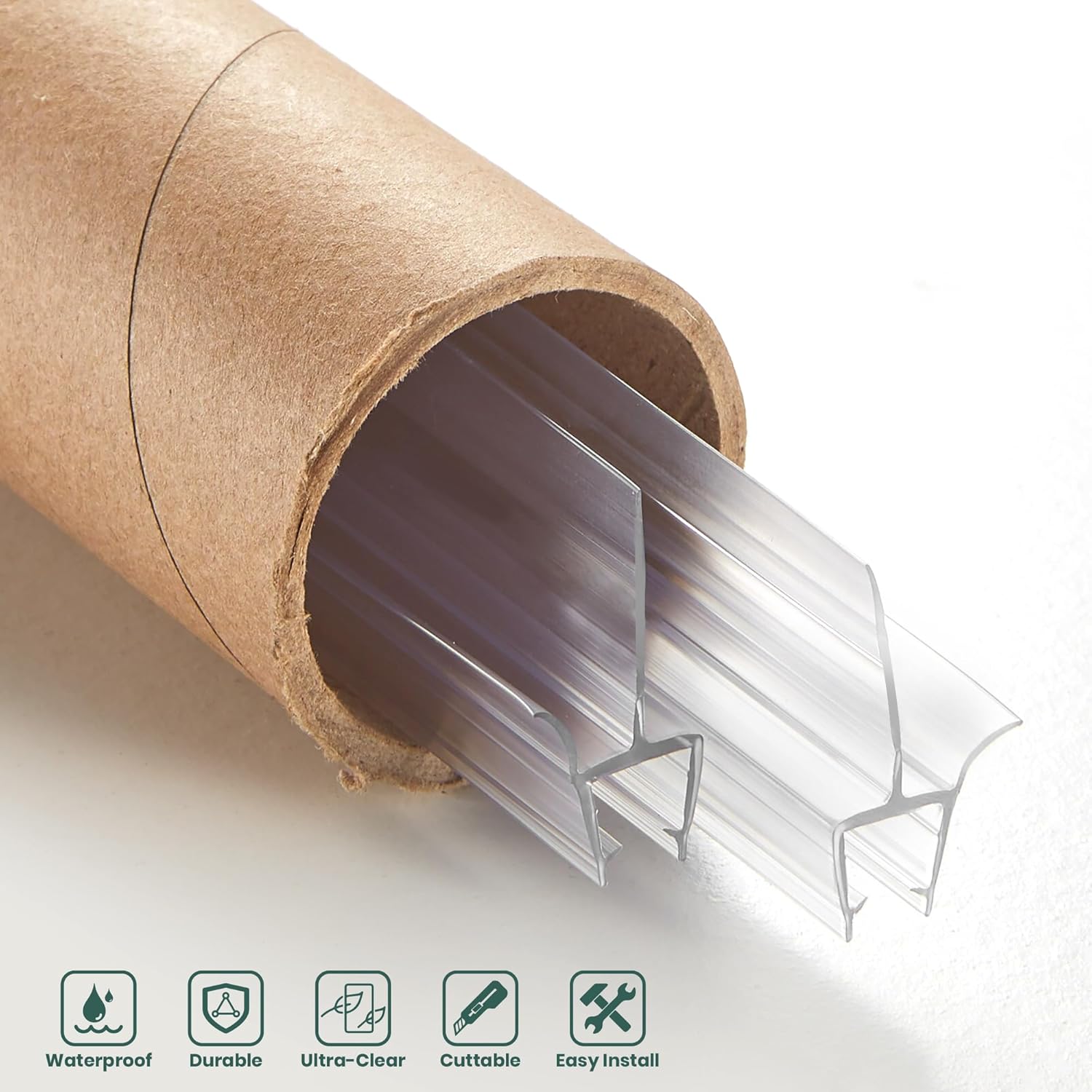 Bathroom Framless Shower Glass Door Bottom Seal Strip, 2PCS 36 Inch Long PVC Clear Seal Strips for 5/16"(8MM) Glass Door, to Stop Water Leakage for 8mm glass