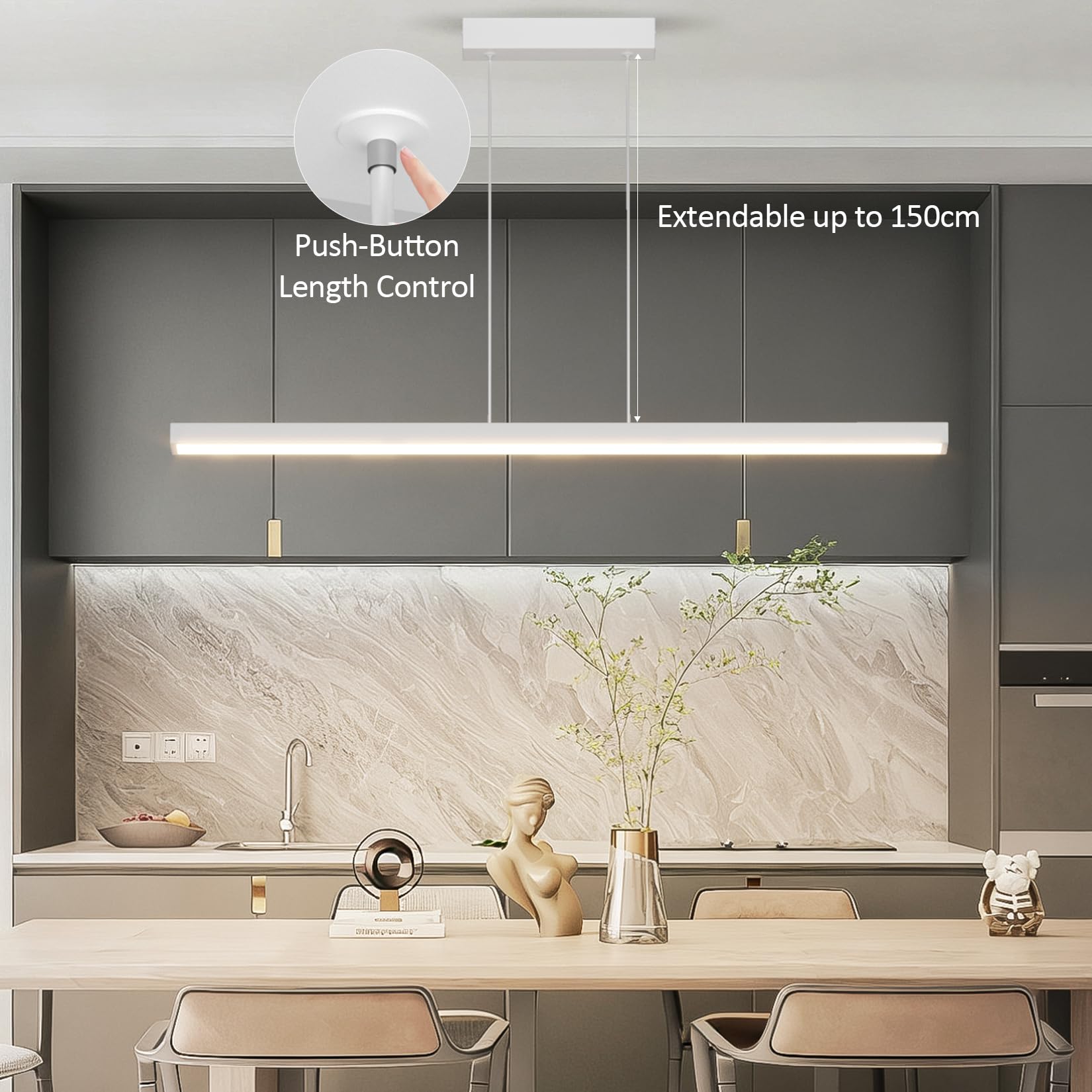 100CM LED Dimmbar Hängelampe, mit Fernbedienung, 36W, Weiß | 3000K/4000K/6000K , Einstellbare Pendelleuchte, Modern Esstisch Hängeleuchte, für Esszimmer, Küche, Büro, Wohnzimmer