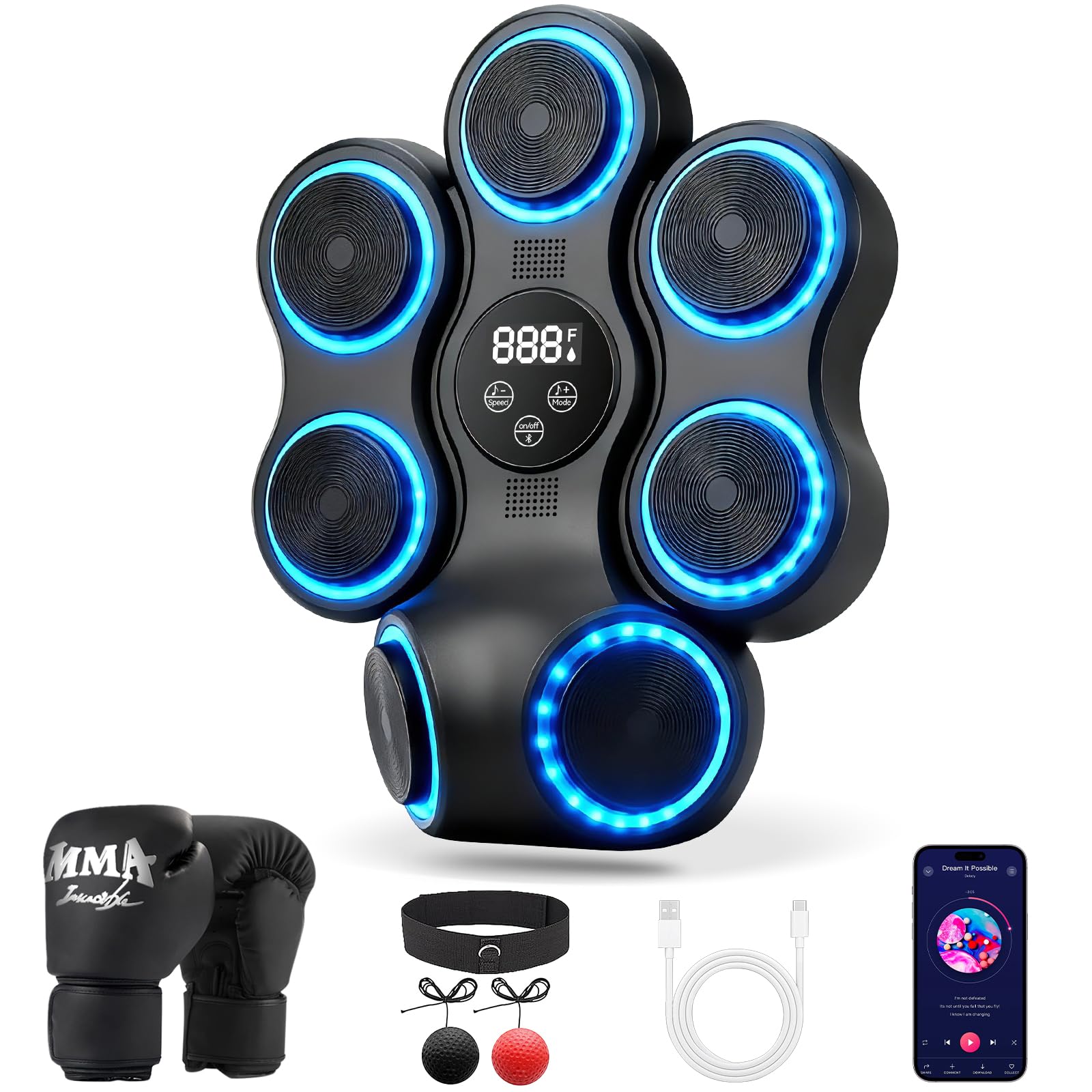 YORWHIN Music Boxing Machine - Upgraded Smart Bluetooth Wall-Mounted Music Punch Boxing Set mit Boxhandschuhen, 9 Geschwindigkeitsmodi und Zählmodus für Erwachsene Box