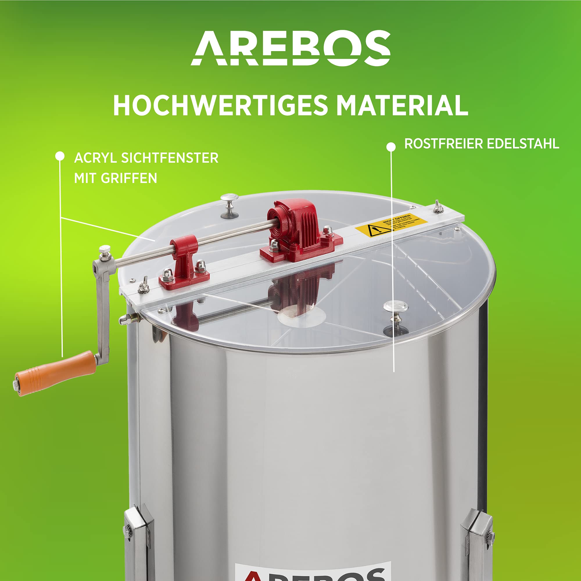 Arebos Premium Manuelle Honigschleuder | 4 Waben Rahmen | Extraktor Tangentialschleuder Edelstahl | Honigextractor mit Deckel | Imkerei und Bienenzüchter Zubehör