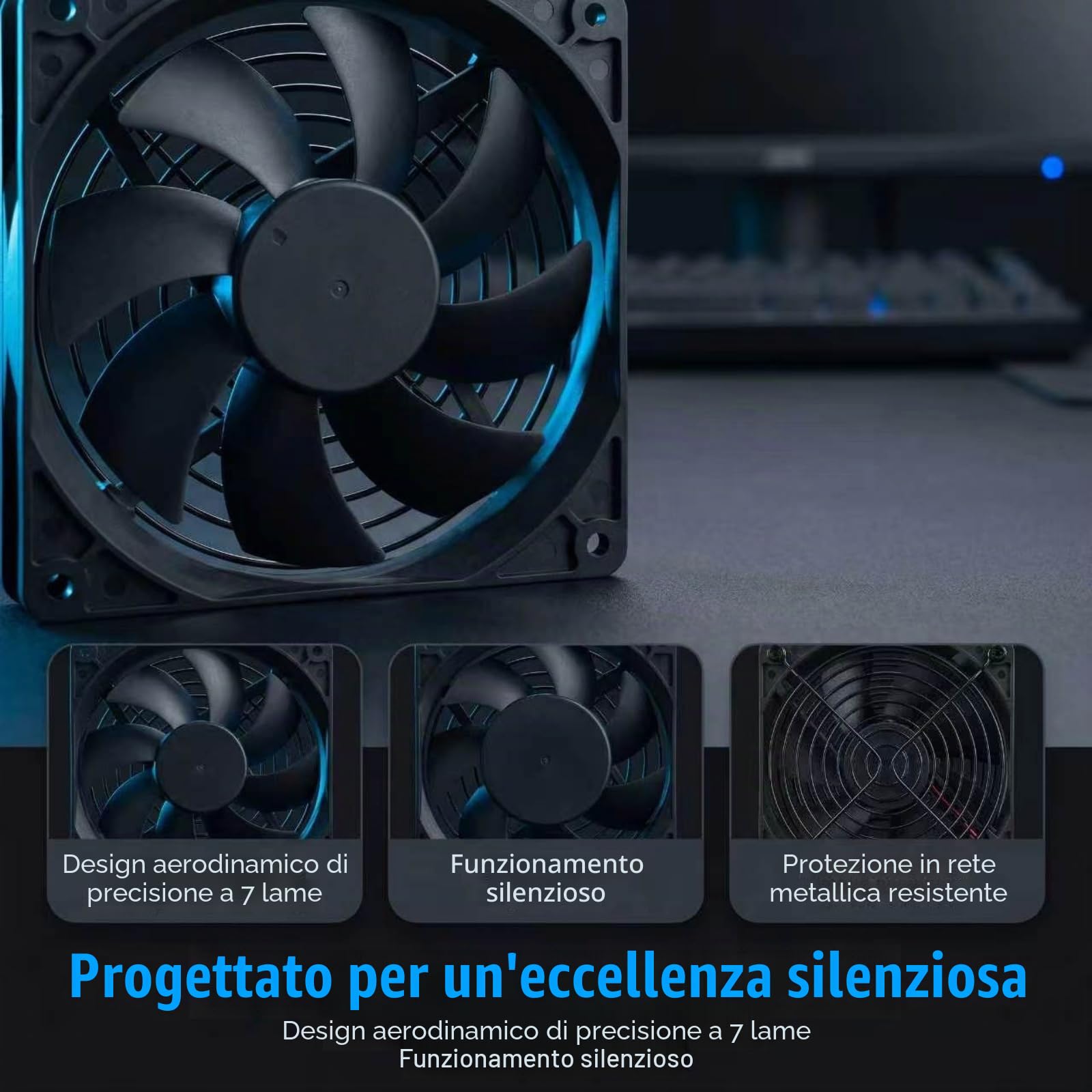 Mepham Ventola USB, ventola PC 130 mm, ventilatore silenzioso con 3 velocità regolabili, doppio raffreddamento 5V per computer, PS4, router e armadio.