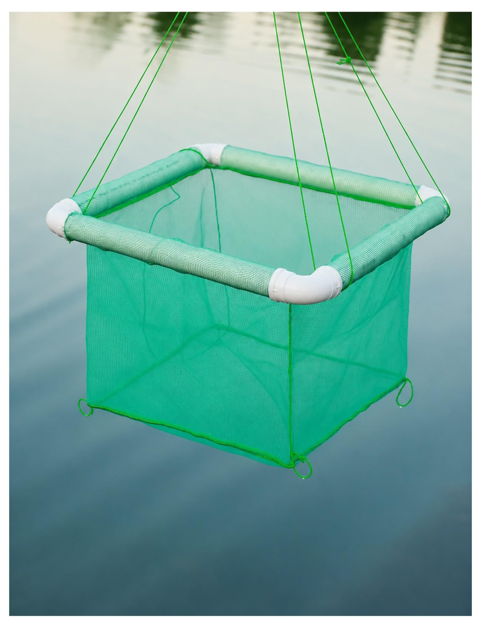 Red Flotante Cubierta para Peces Vivos con Tubo Flotador de 50 mm | Malla verde de 3 mm; marco flotante; cremallera bidireccional; uso en estanques y lagos