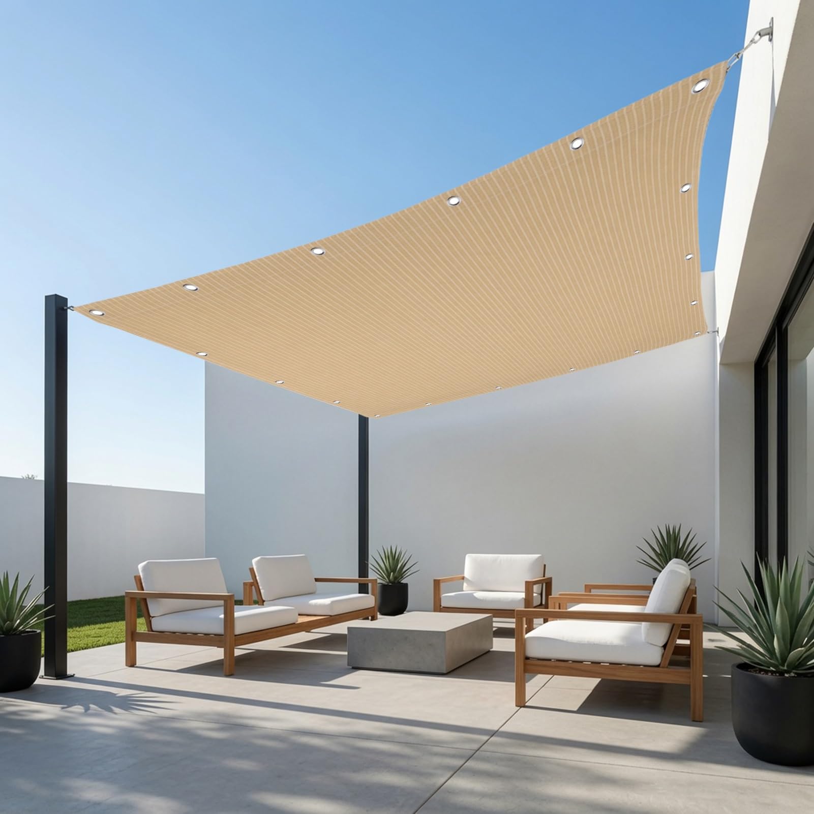 Sonnensegel Rechteckig 3.6 x 4.2 m Wasserdurchlässig Atmungsaktiv Rechteckig Sonnensegel Edelstahlösen für Patio, Hof Und Poolbereich, Beige