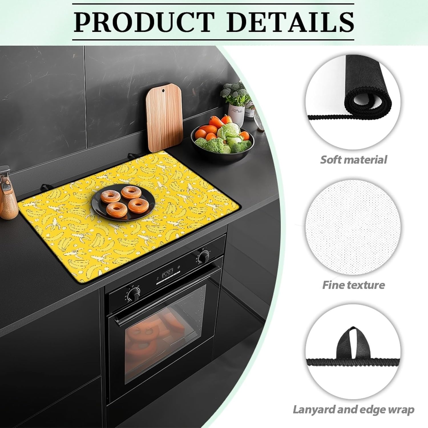 Banana Stove Cover,Electric Stove Top Cover Protector,Heat Resistant Washer Dryer Top Protector,Waterproof Cooktop Cover,Foldable Mat for Easy Storage Decor for Home(29.18"x20.96",Yellow)